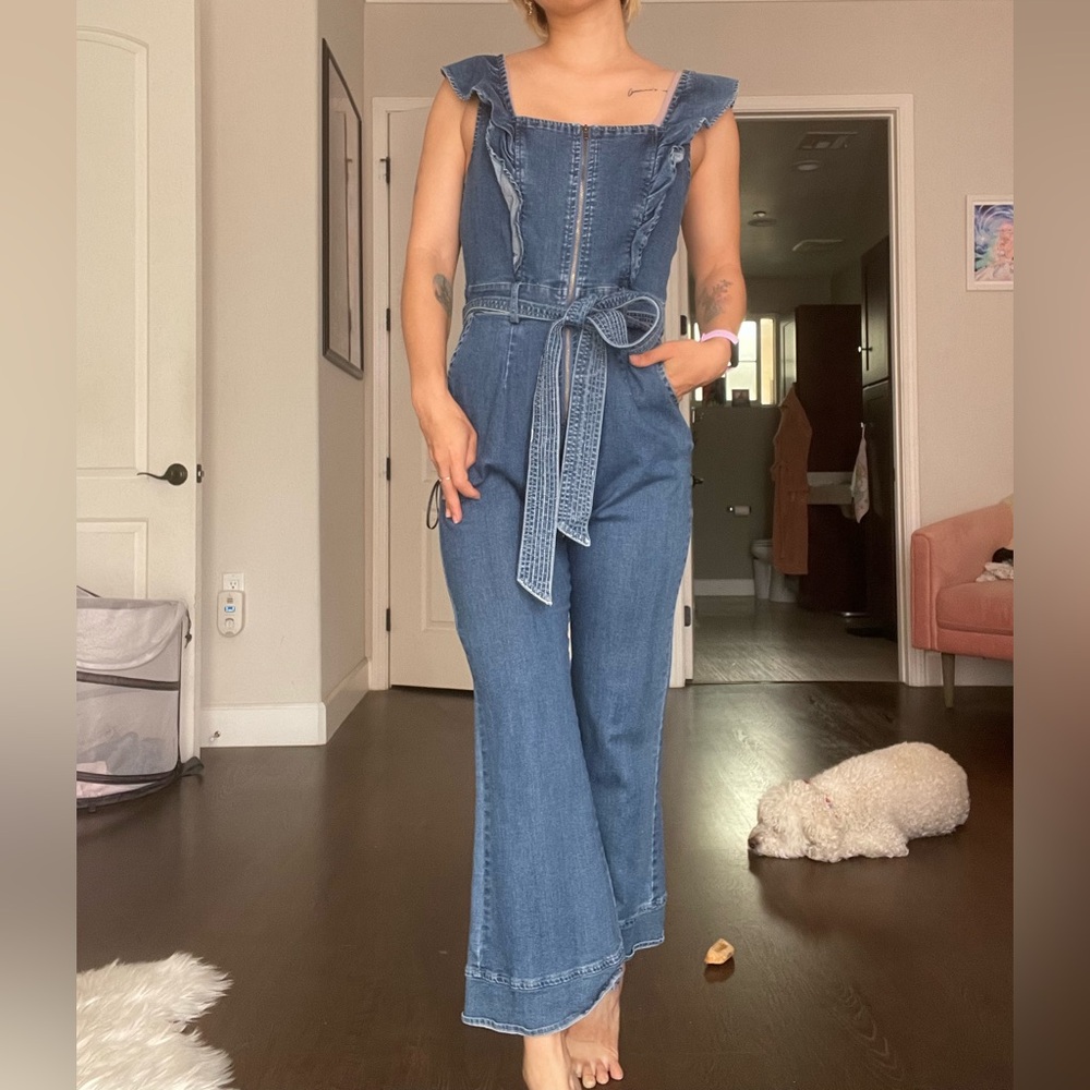 Mebon by machine Jeans tie waist ruffle jumpsuit